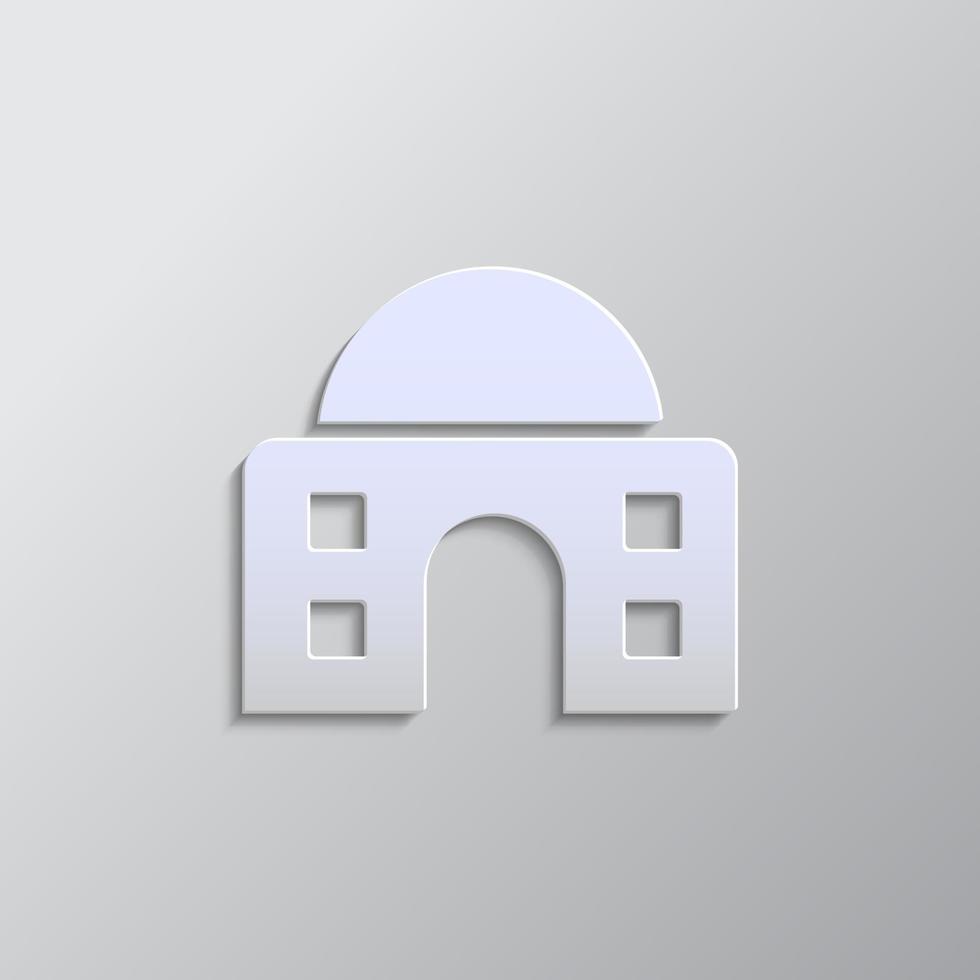 building, college paper style, iocn. Grey color vector background- Paper style vector icon.