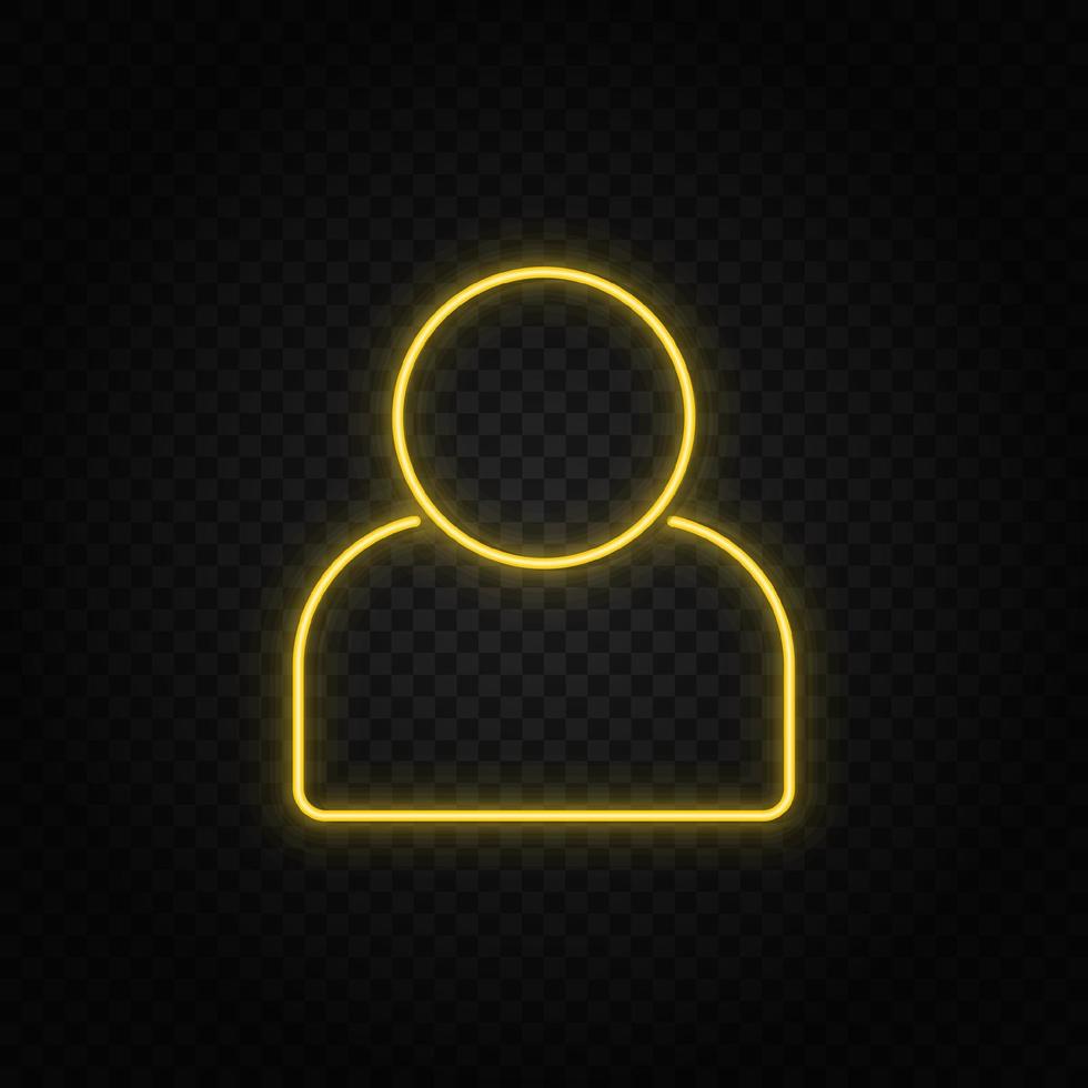 Yellow neon icon avatar. Transparent background. Yellow neon vector icon on dark background