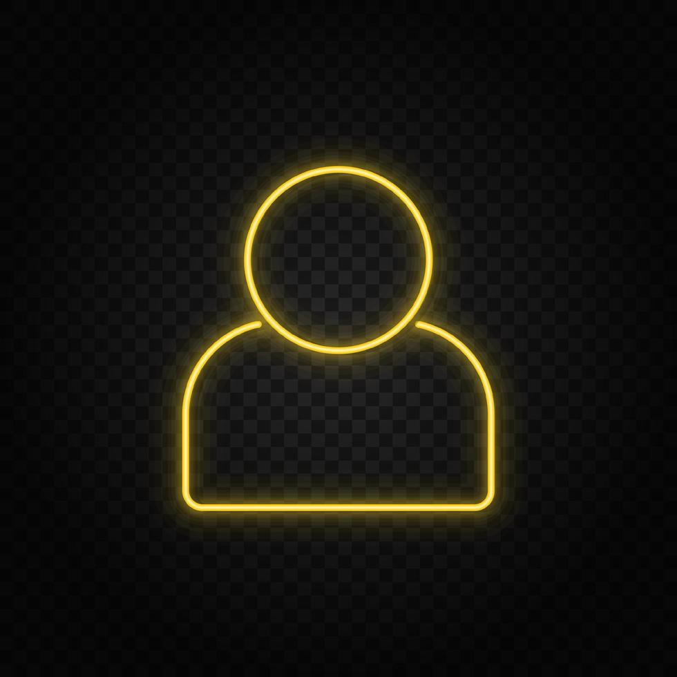 Yellow neon icon avatar. Transparent background. Yellow neon vector icon on dark background