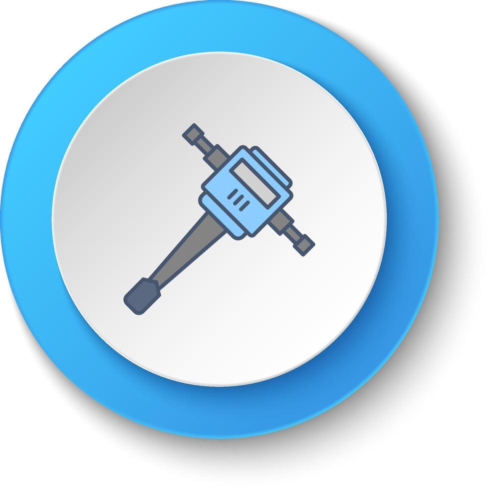 Round button for web icon, jack hammer, building. Button banner round, badge interface for application illustration . vector