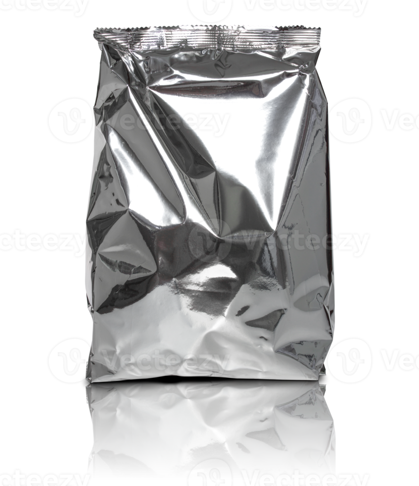 Foil package bag isolated with reflect floor for mockup png