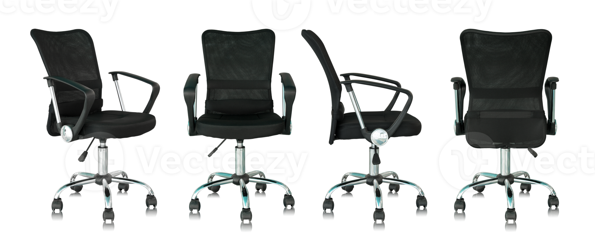 set of black office chair isolated with reflect floor png