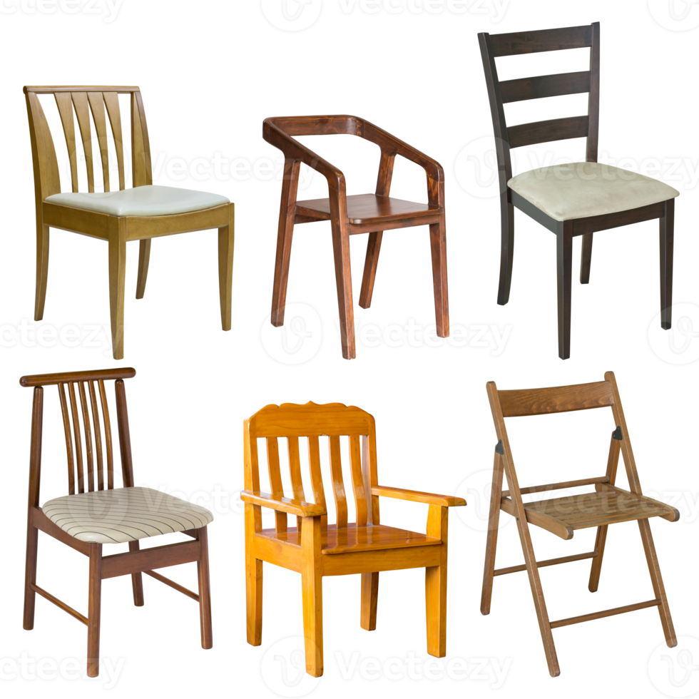 set of wooden chair isolated with clipping path png