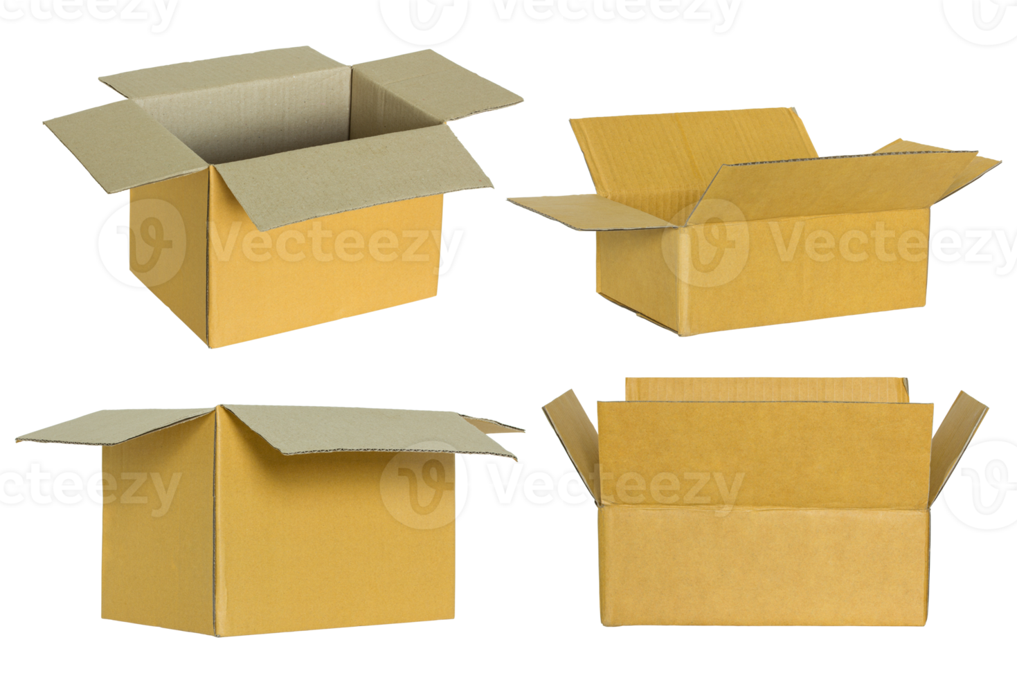 set of cardboard box isolated with clipping path for mockup png