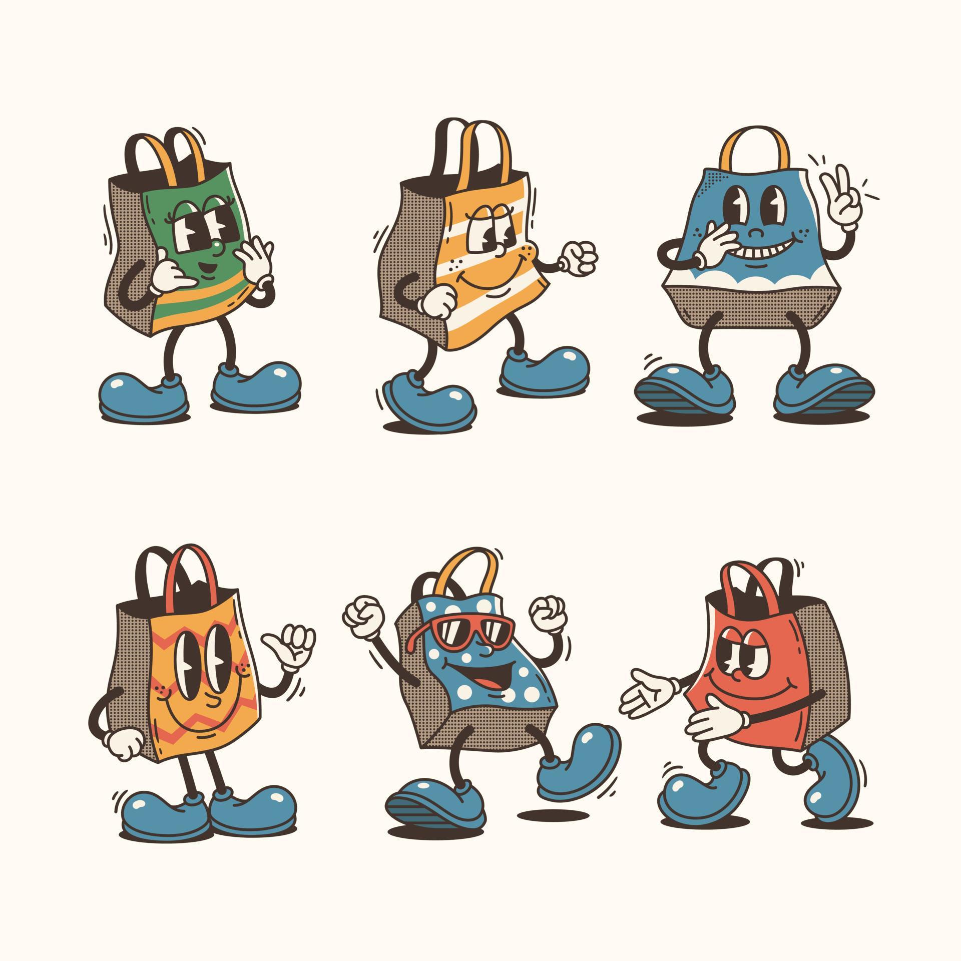 Versatile Paper Bag Character Set with Varied Poses and Expressions