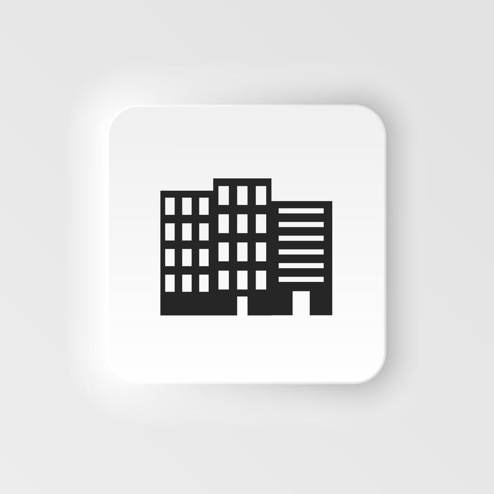 Building vector neumorphic style icon. Building illustration black an white vector neumorphic style icon isolated on white background - Vector. Building neumorphic style icon. .