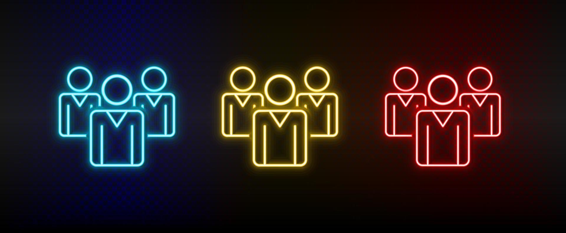 neón icono conjunto mujer de negocios, líder. conjunto de rojo, azul, amarillo neón vector icono en transparencia oscuro antecedentes