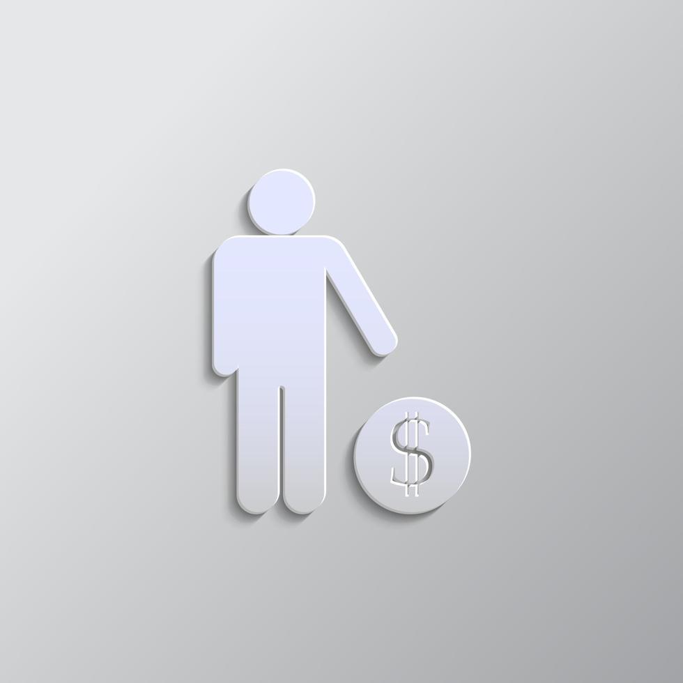 business man, finance paper style, icon. Grey color vector background- Paper style vector icon