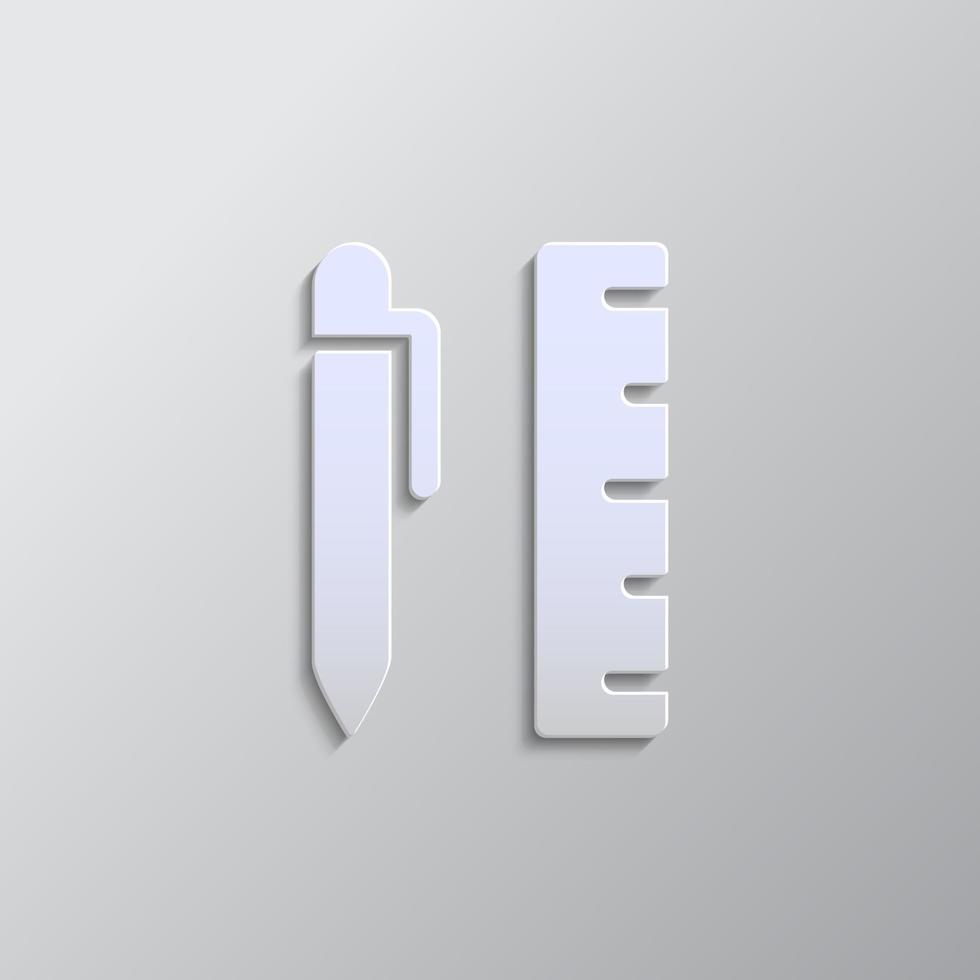 ballpeen, ruler, scale paper style, iocn. Grey color vector background- Paper style vector icon.