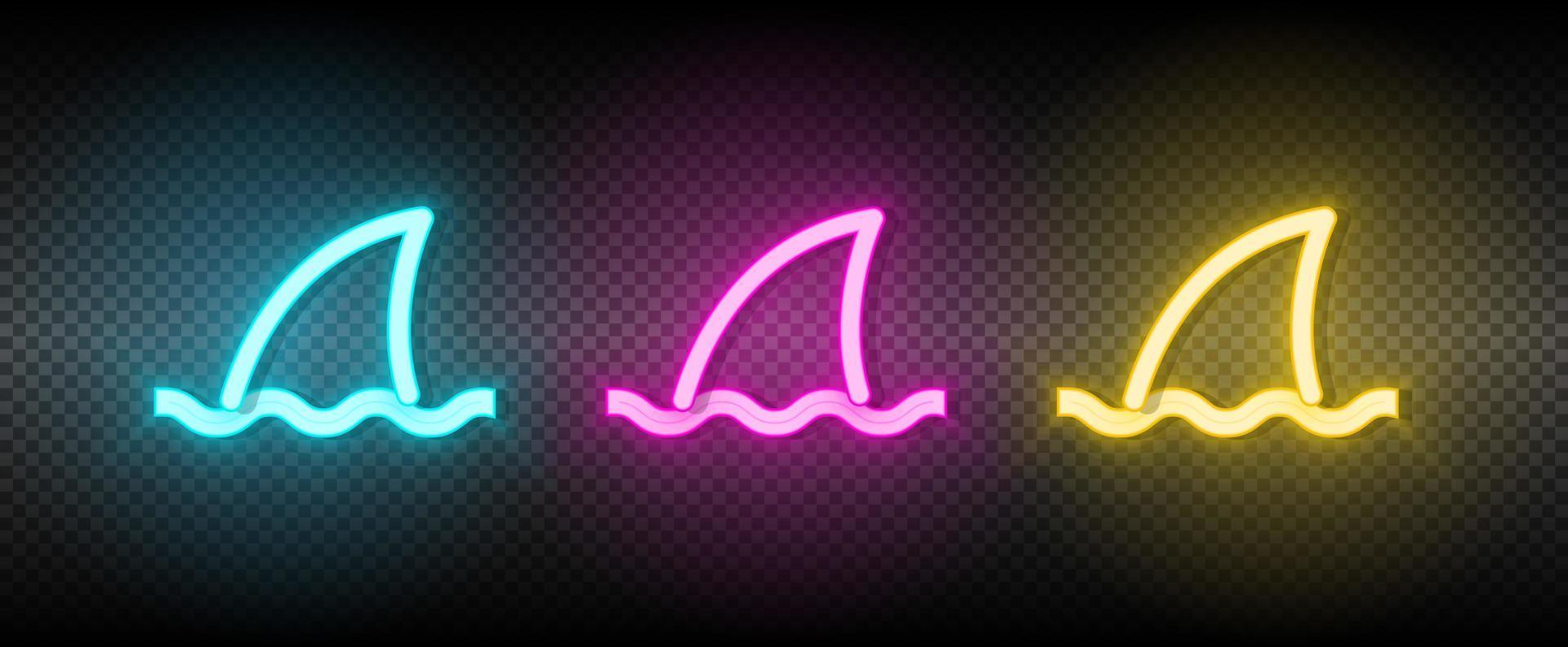 sea, shark, business neon vector icon. Illustration neon blue, yellow, red icon set
