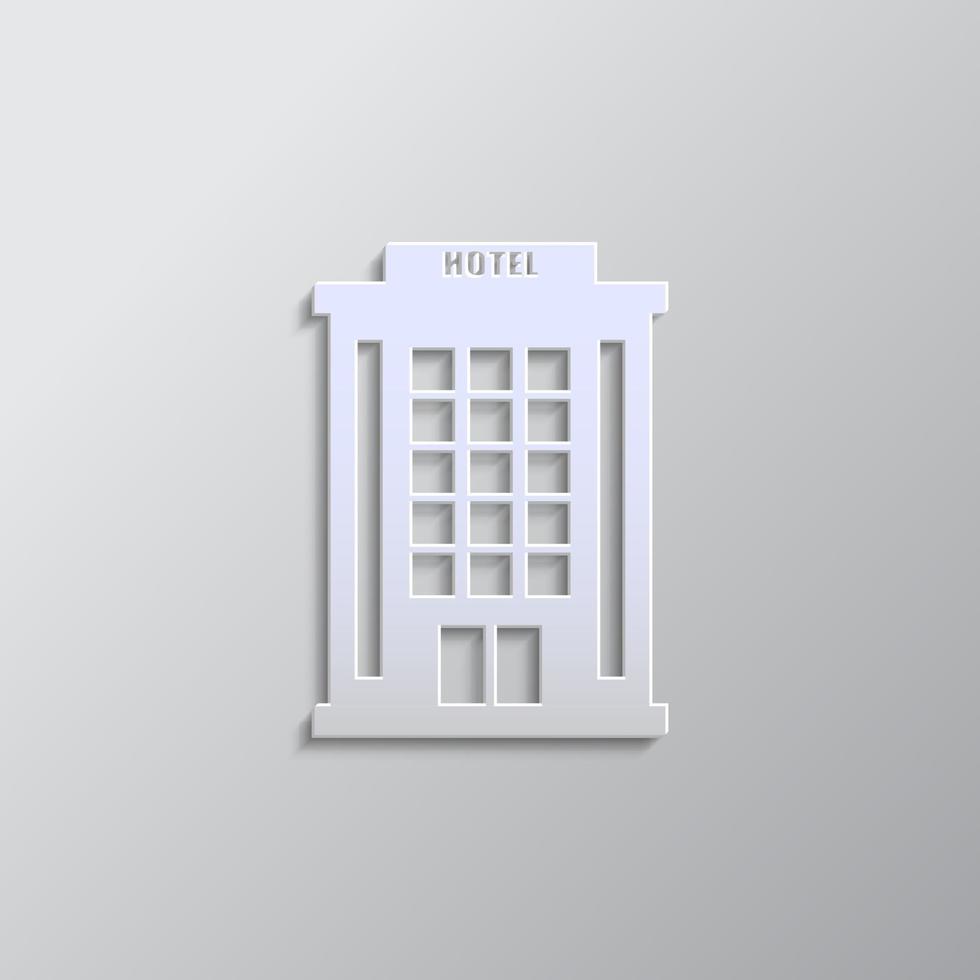 Building, hotel paper style, icon. Grey color vector background- Paper style vector icon.