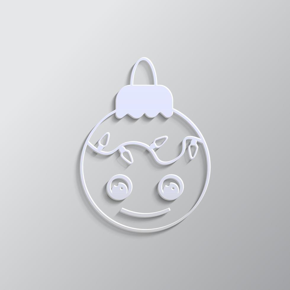 Ball, Christmas, smile paper style, icon. Grey color vector background- Paper style vector icon