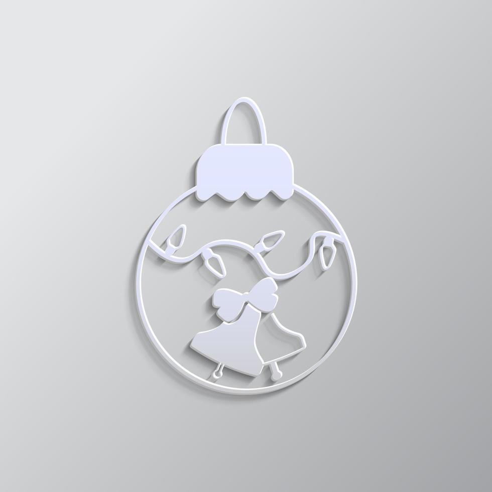 Christmas, bell, ball paper style, icon. Grey color vector background- Paper style vector icon