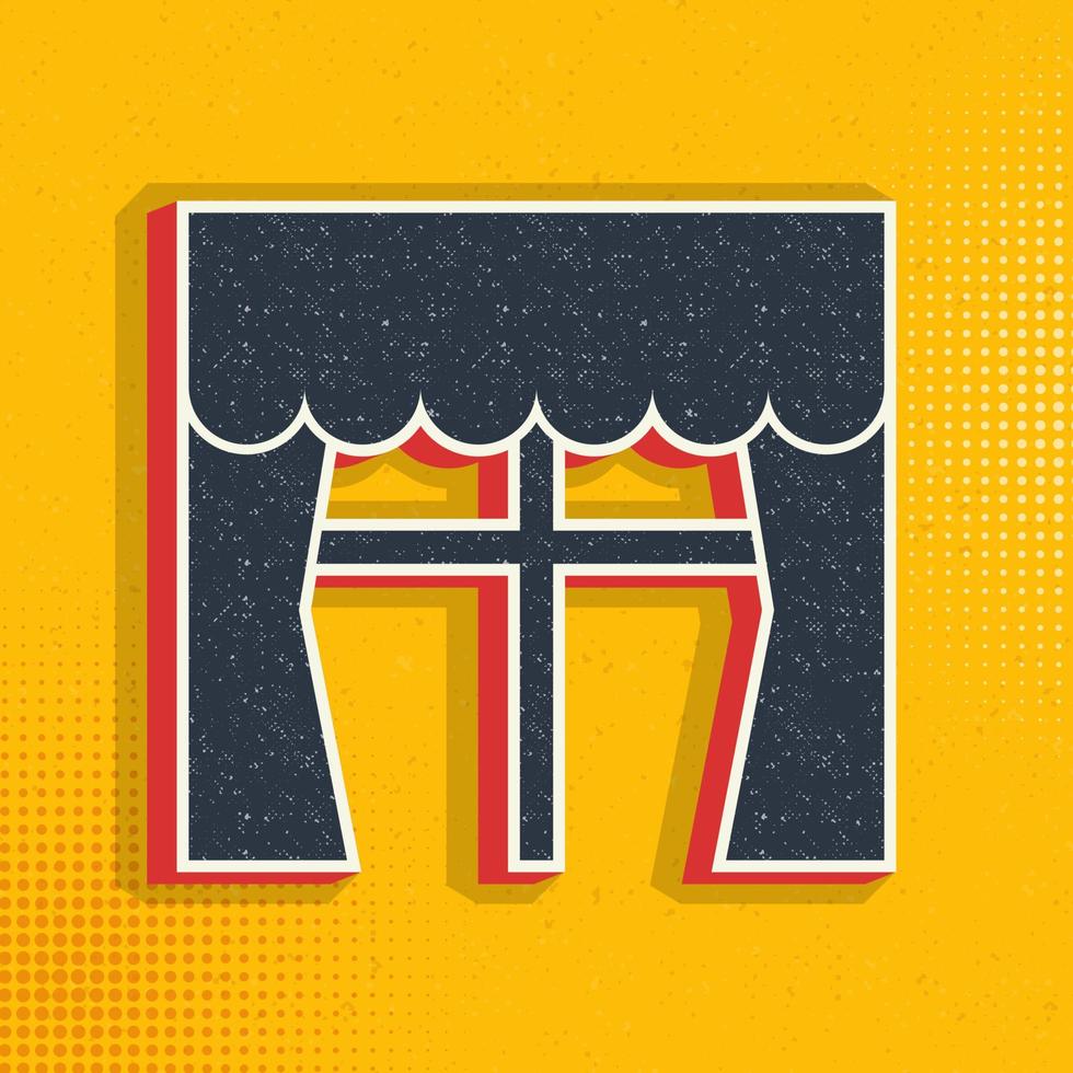 casament window, curtains pop art, retro icon. Vector illustration of pop art style on retro background