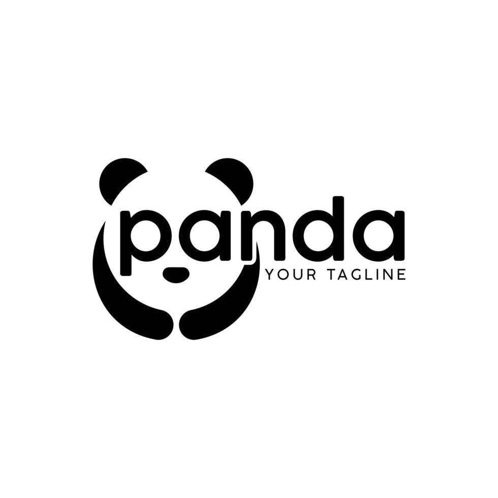 panda logo, icono vector diseño ilustración negro y blanco