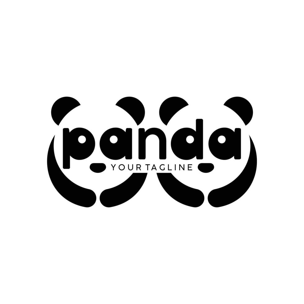 Double Panda Logo, Icon Vector Illustration Design Black And White