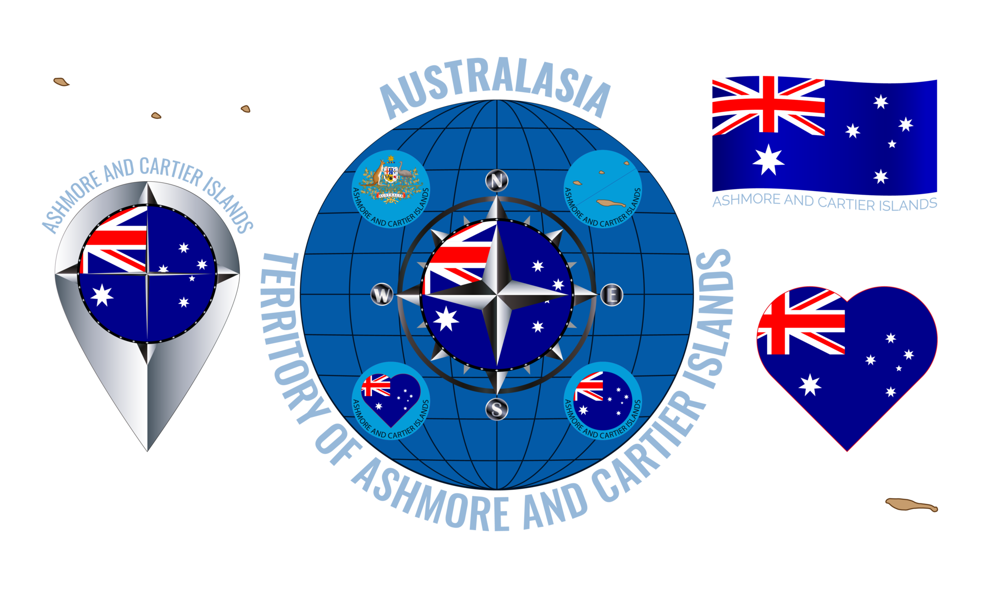 Set of illustrations of Flag, outline map, icons of TERRITORY OF