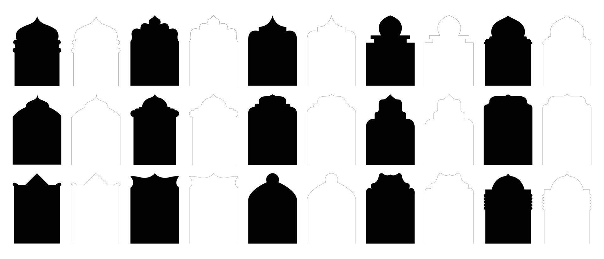 set of islamic door and window shape frame for linear art vector illustrator.