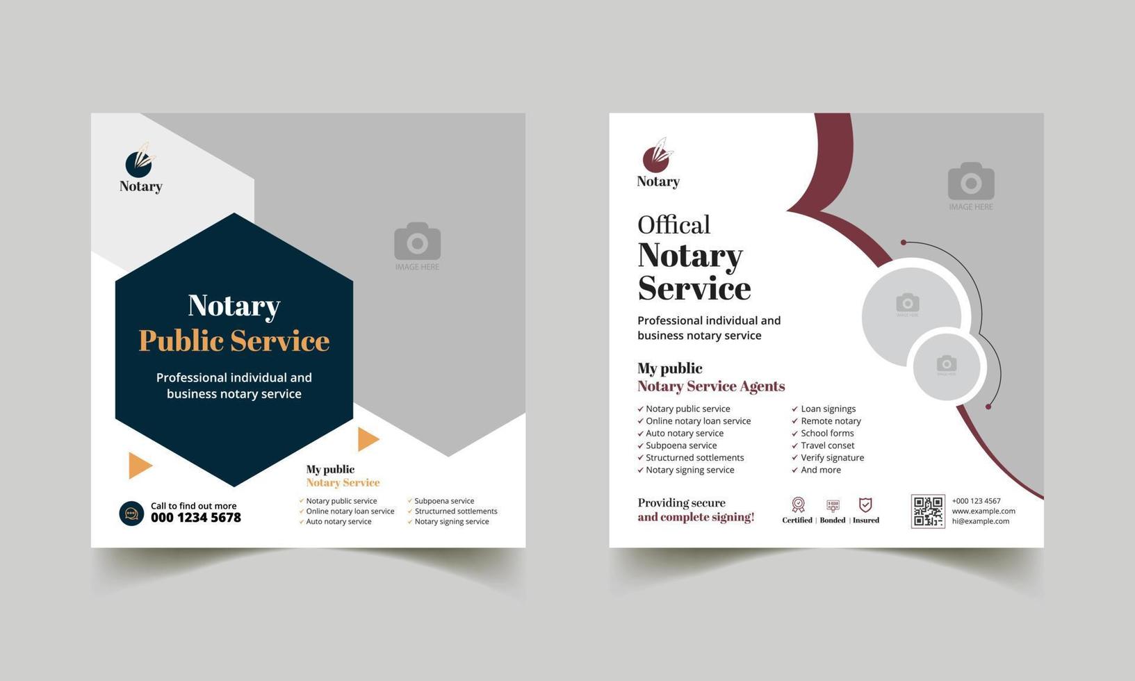 notary service social media post square web banner marketing layout template. vector