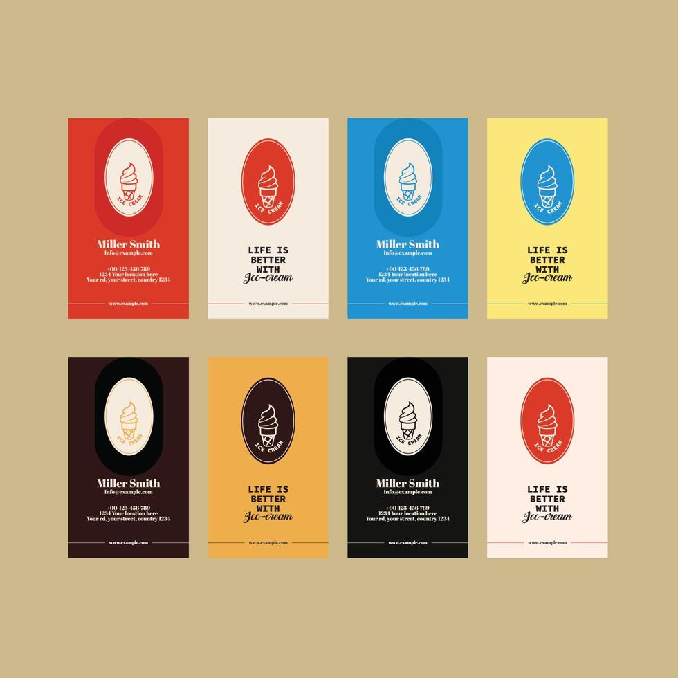 set of editable vertical ice cream business card template vector