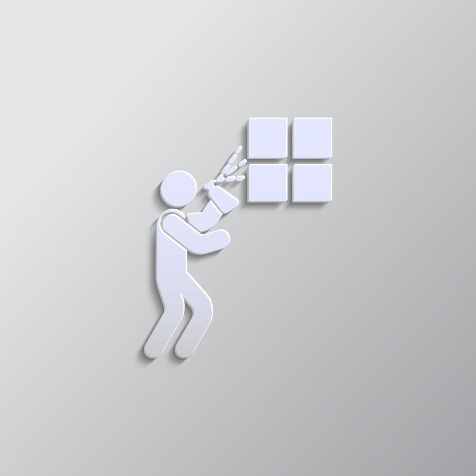 Cleaning, window paper style, icon. Grey color vector background- Paper style vector icon.