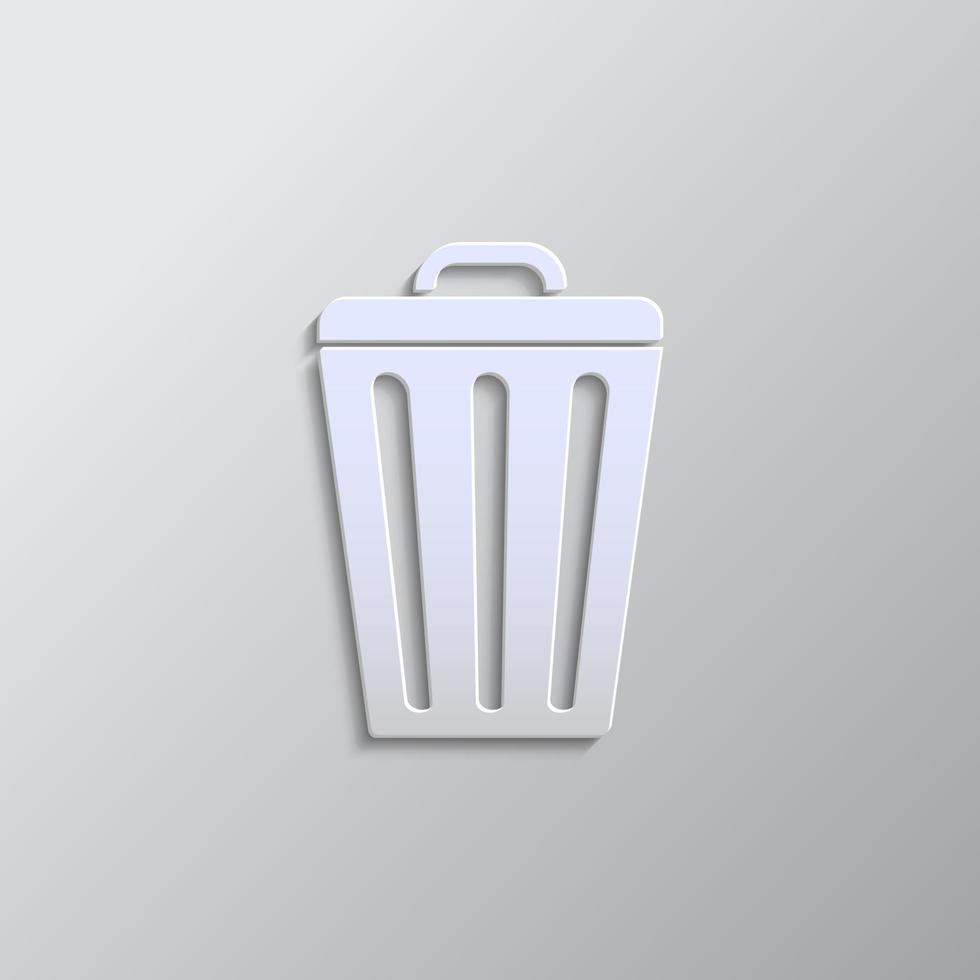 Bin, trash, can paper style, icon. Grey color vector background- Paper style vector icon.