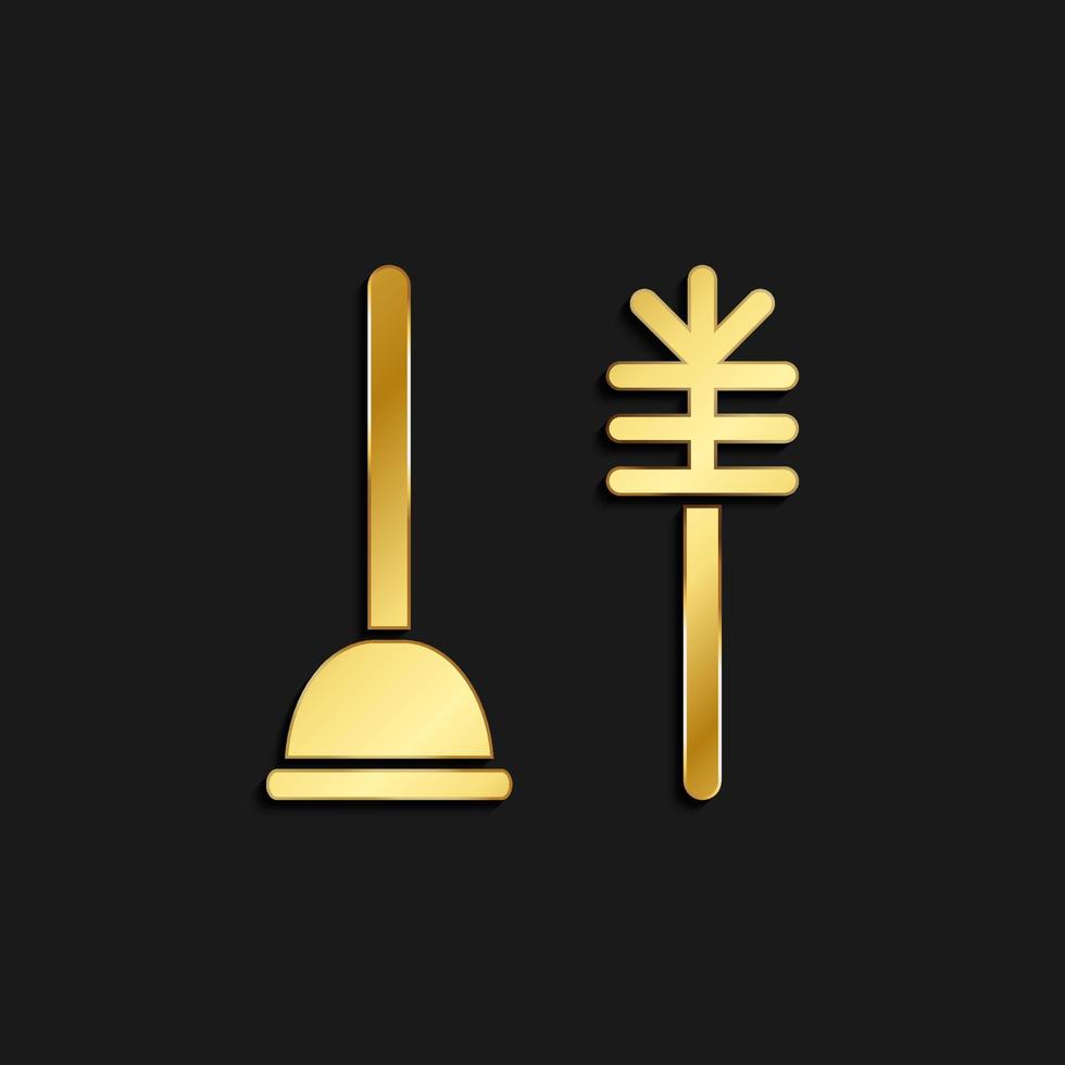Brush, plunger gold icon. Vector illustration of golden icon on dark background