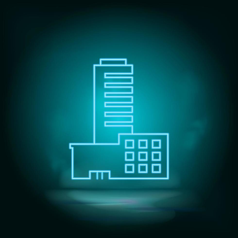 Bulding, neon blue. Blue neon, Building vector icon Vector background