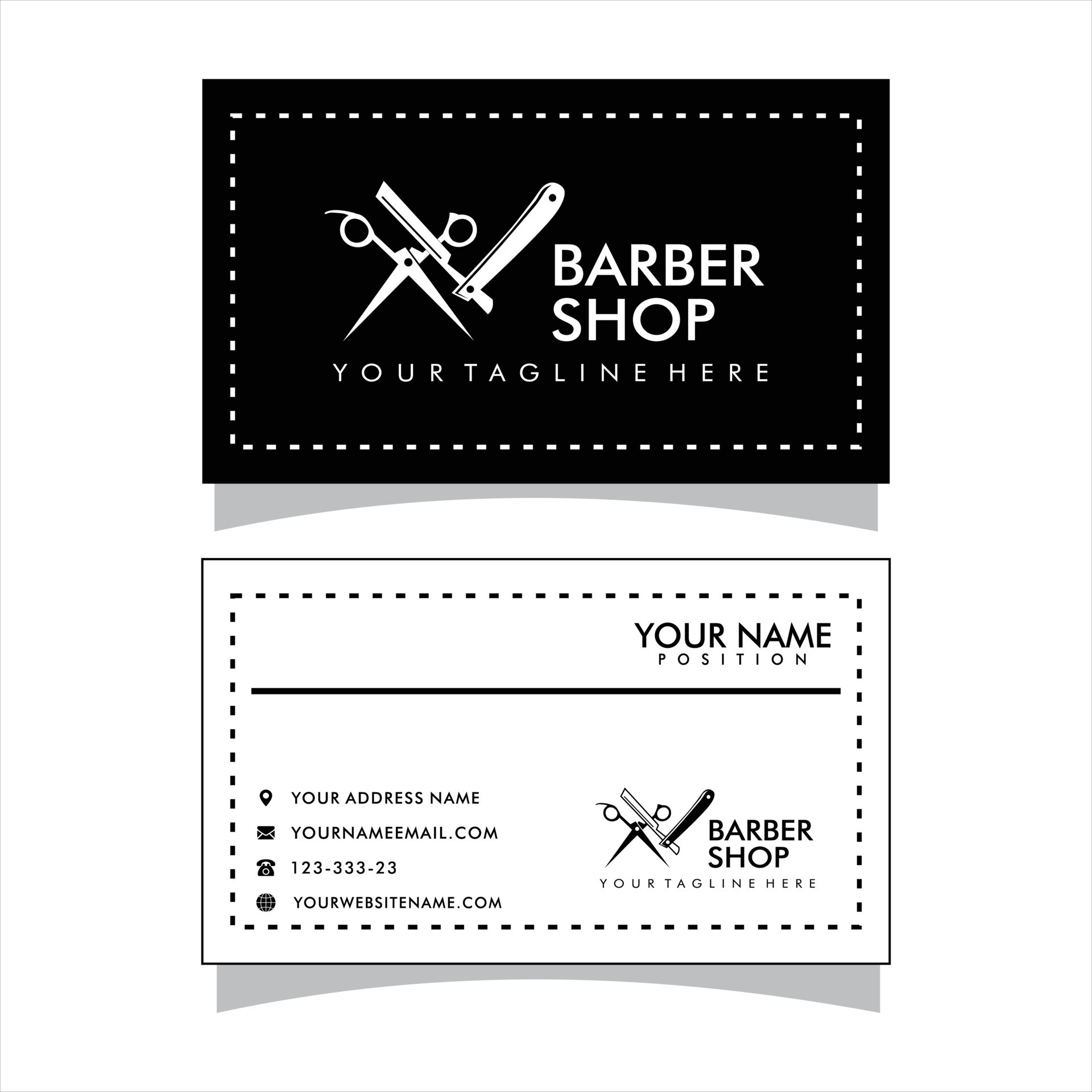 Vector Barber shop business card and mens salon or barber shop logo