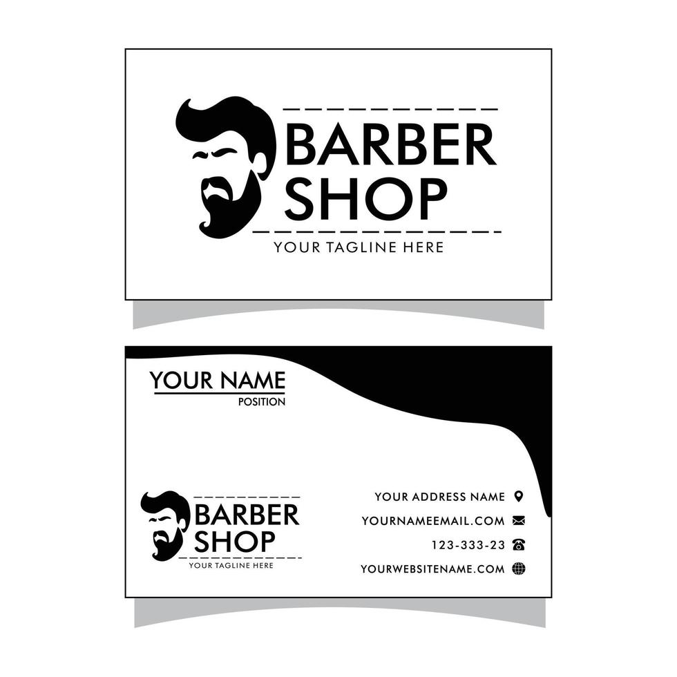 Vector Barber shop business card and mens salon or barber shop logo black and white