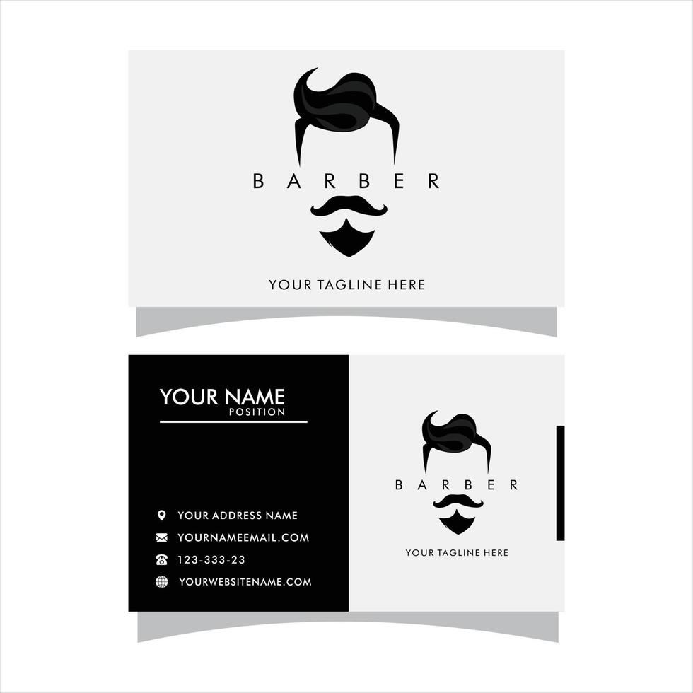 Barbero tienda negocio tarjeta y logo Barbero negro y blanco hombres salón negocio tarjeta vector