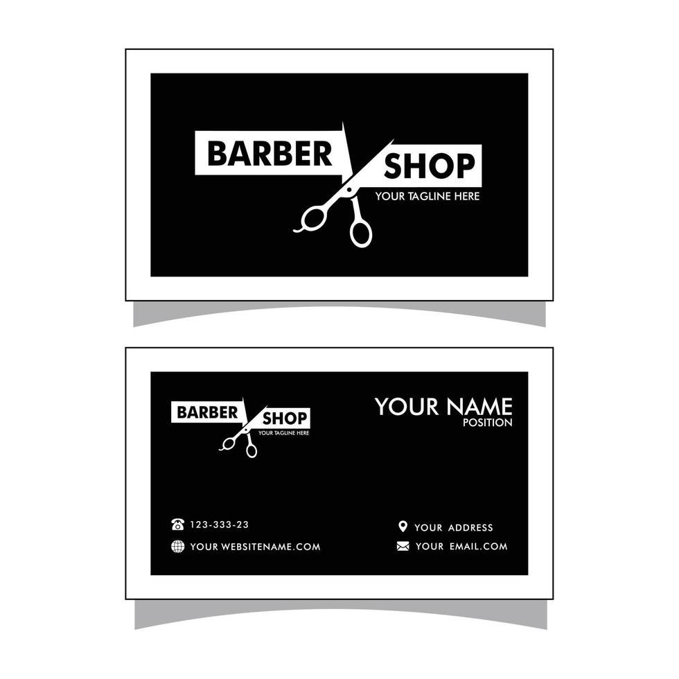 Vector Barber shop business card and mens salon or barber shop logo black and white