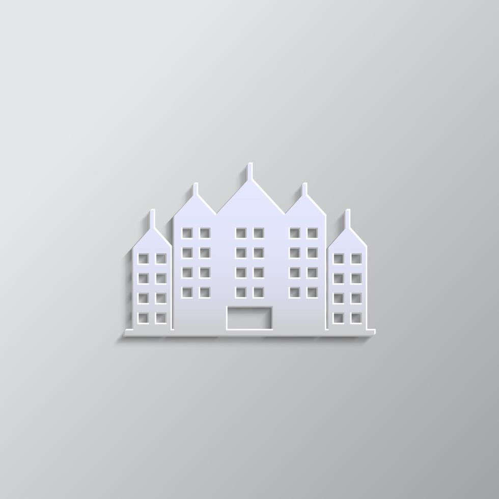 building paper style, icon. Grey color vector background- Paper style vector icon.