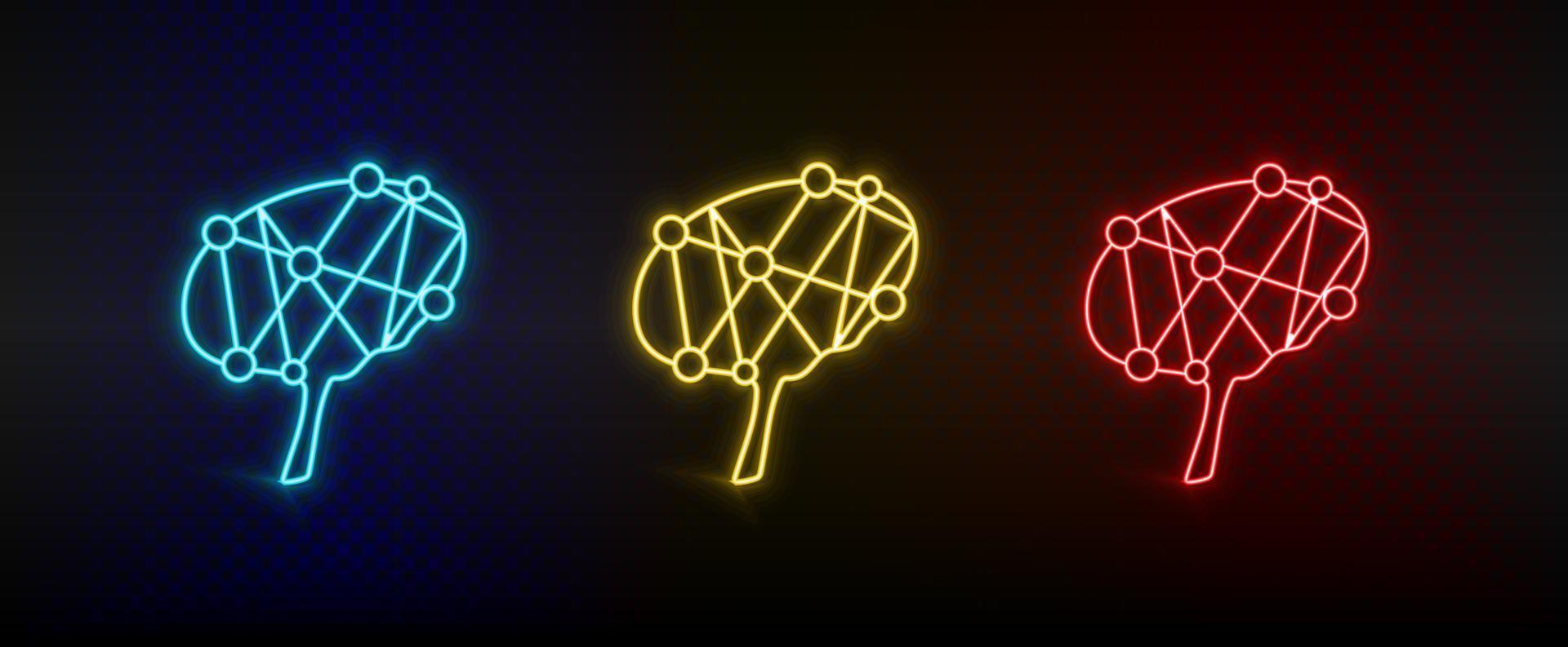Neon icon set brain, brainstorming. Set of red, blue, yellow neon vector icon on transparency dark background