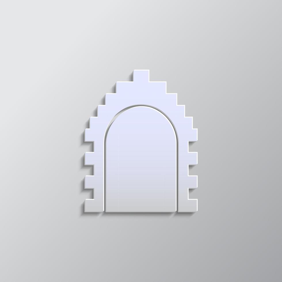 Castle, door, icon paper style. Grey color vector background- Paper style vector icon