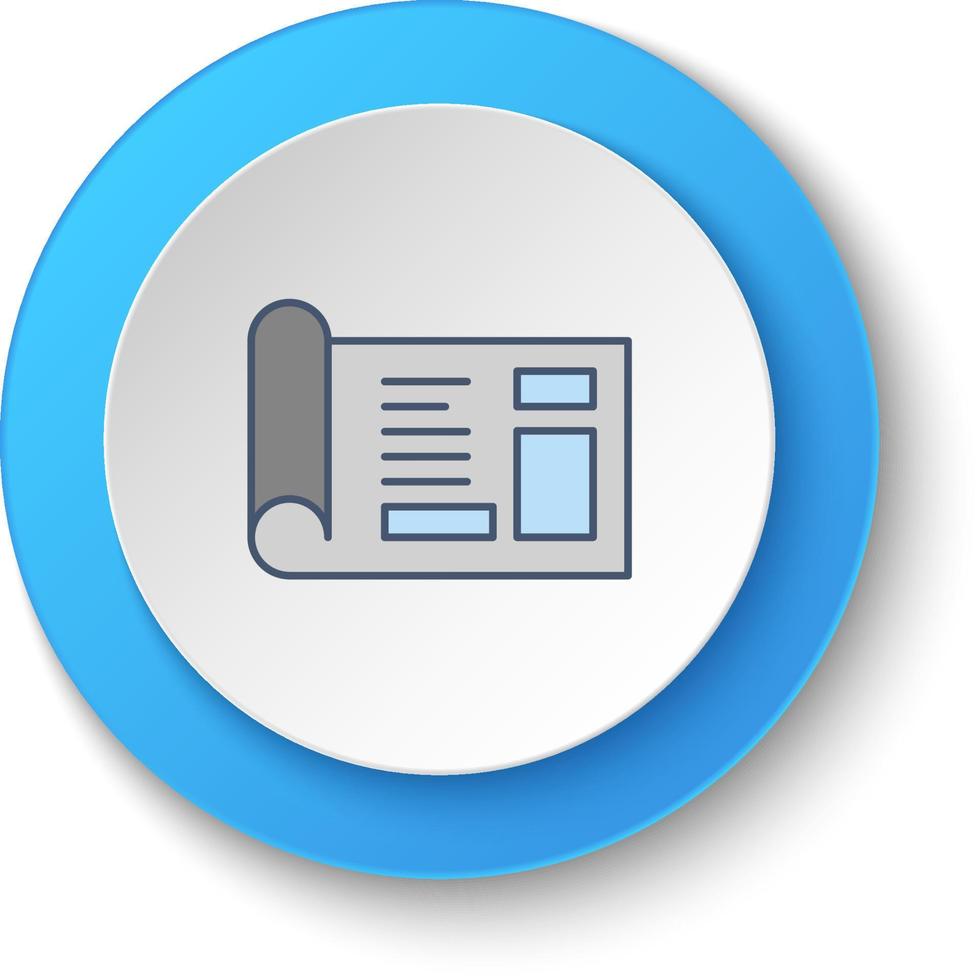Round button for web icon, building, construction, industry, blueprint. Button banner round, badge interface for application illustration . vector