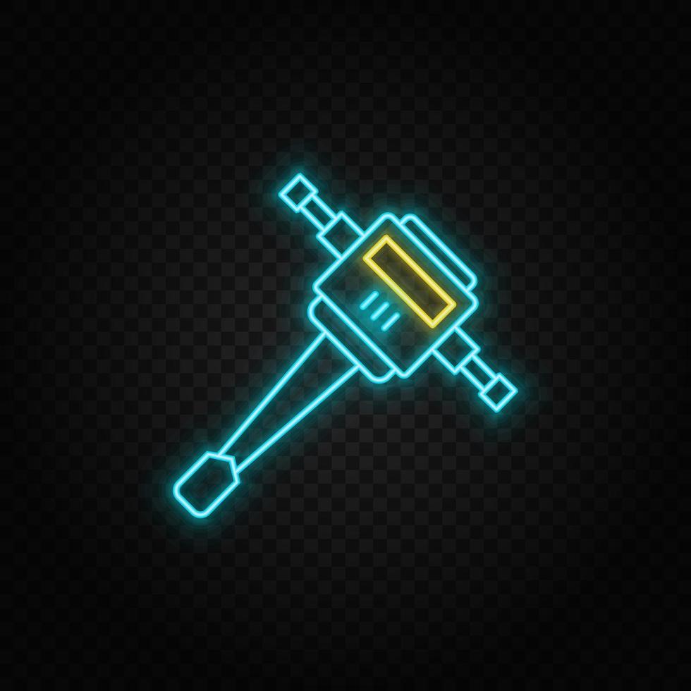 jack hammer, building. Blue and yellow neon vector icon. Vector transparent background