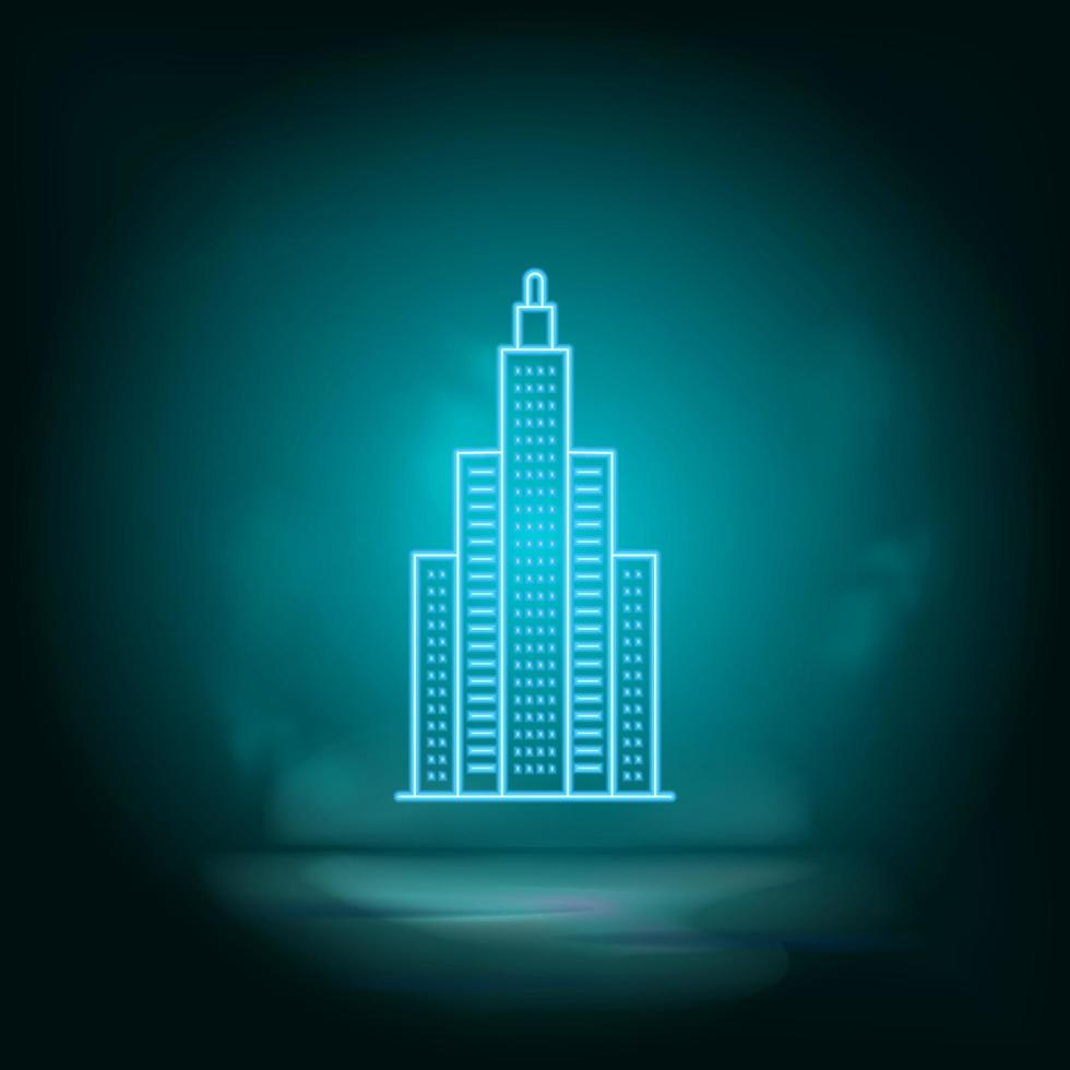 Bulding, neon blue. Blue neon, Building vector icon Vector background