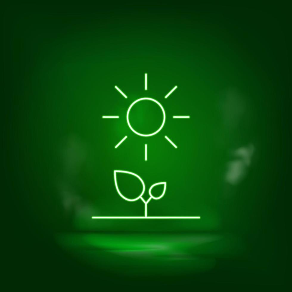 Plants, sun, eco neon vector icon. Save the world, green neon, Green background