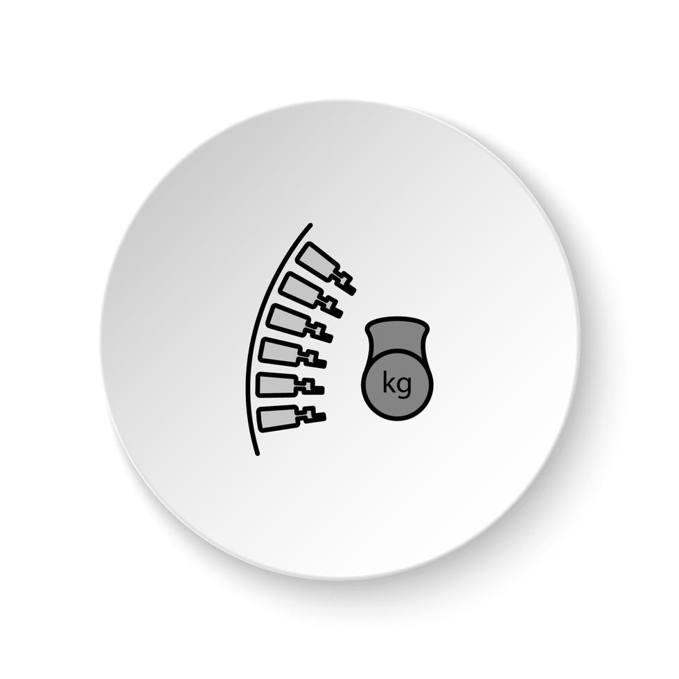 redondo botón para web icono, enfermedades, pesa, columna vertebral, carga. botón bandera redondo, Insignia interfaz para solicitud ilustración en blanco antecedentes vector