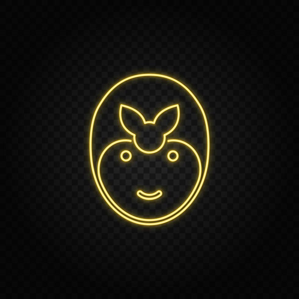 Yellow neon icon cleaning lady. Transparent background. Yellow neon vector icon on dark background