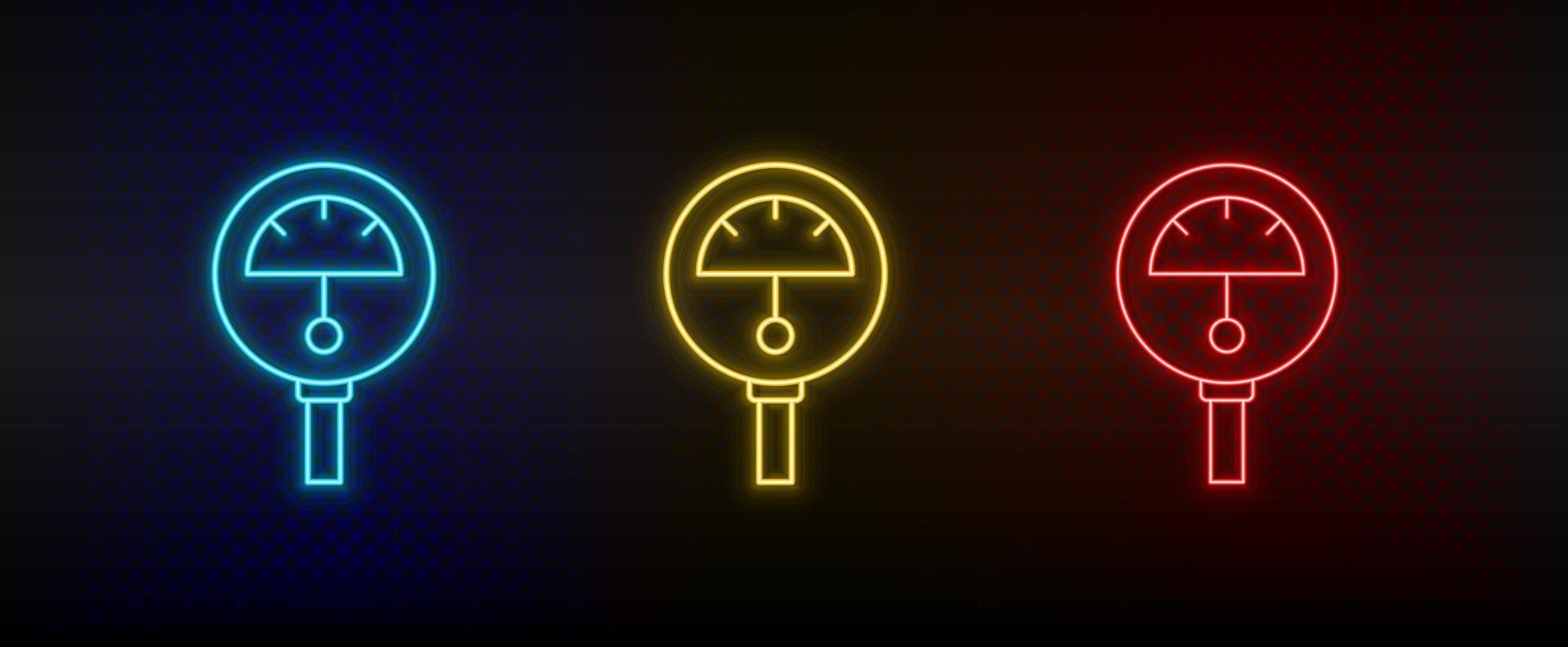 Neon icon set atmospheric. Set of red, blue, yellow neon vector icon on transparency dark background