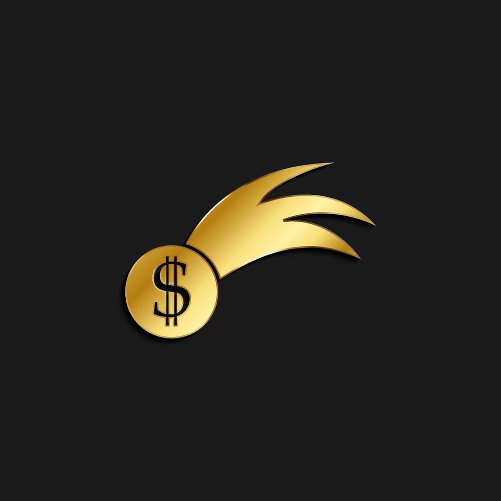 Falling, fortune gold icon. Vector illustration of golden dark background. Gold vector icon