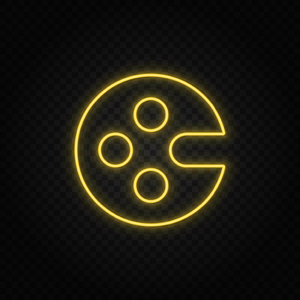 Yellow neon icon art, artist, drawing. Transparent background. Yellow neon vector icon on dark background