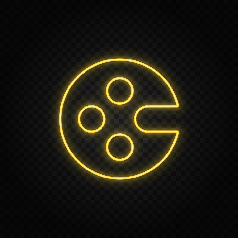 Yellow neon icon art, artist, drawing. Transparent background. Yellow neon vector icon on dark background