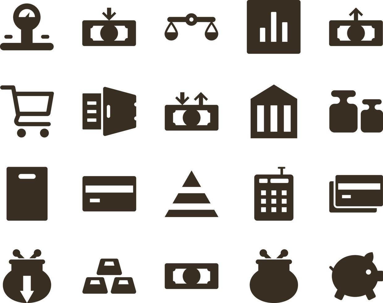 Money and finance icon set, cash, money, piggy bank. Investment, banking, money and finance icons on white background vector