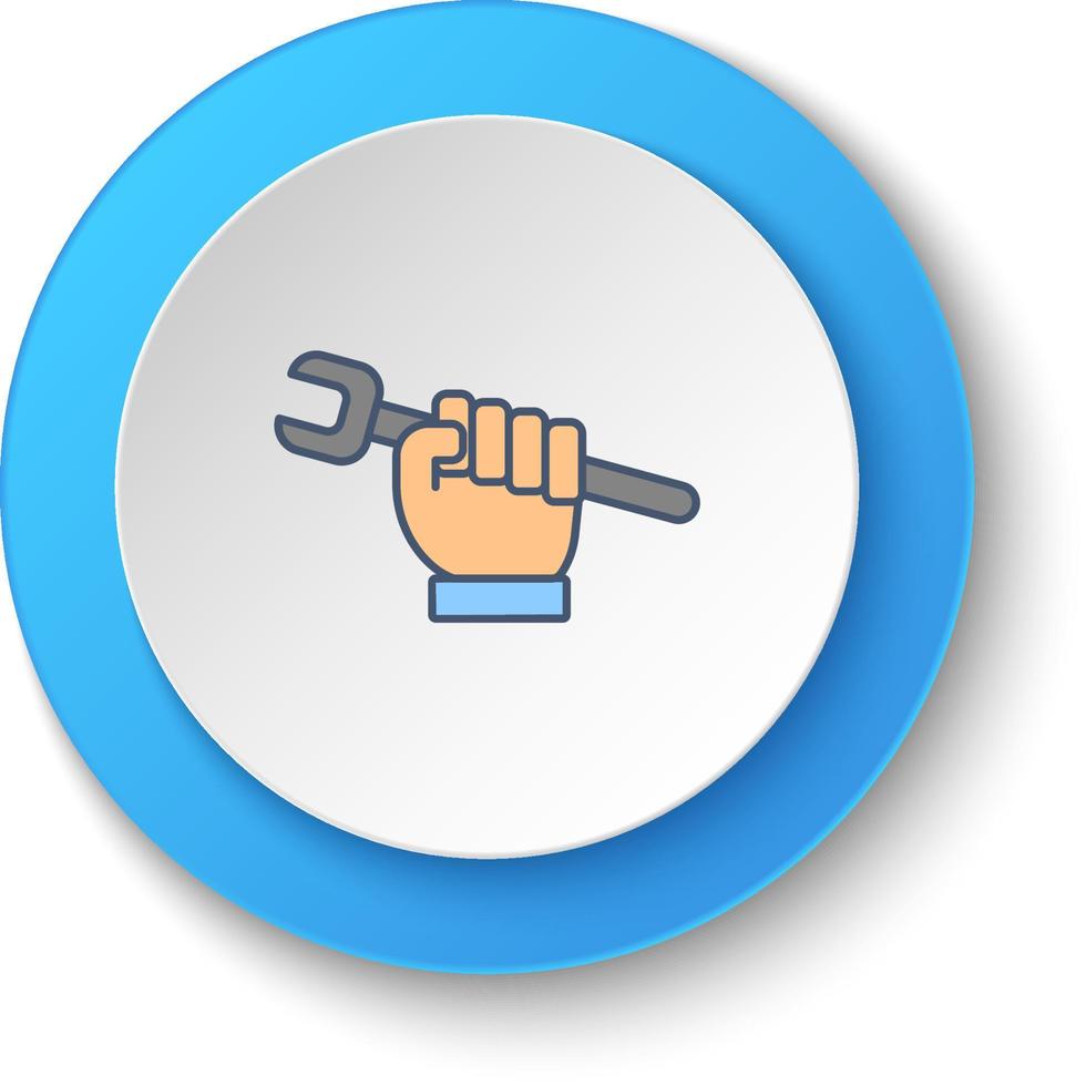 Round button for web icon, building, construction, industry, wrench. Button banner round, badge interface for application illustration . vector