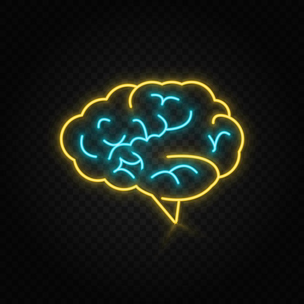 brine, brainstorming neon icon. Blue and yellow neon vector icon. Transparent background