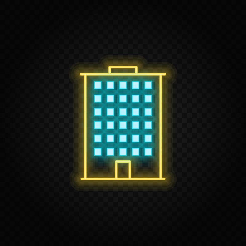 building neon vector icon. Blue and yellow neon vector icon. Vector transparent background