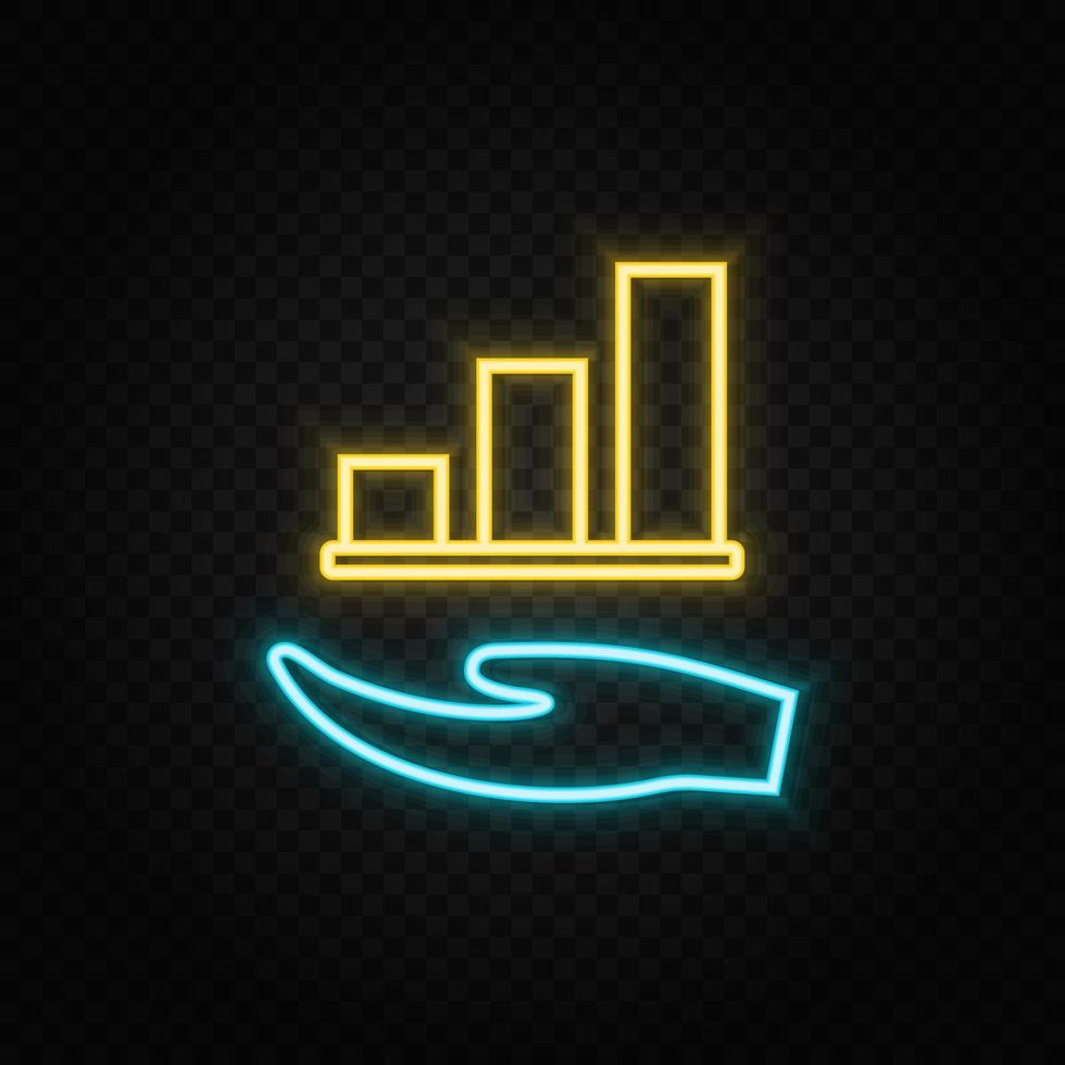 graph, growth neon icon. Blue and yellow neon vector icon. Transparent background